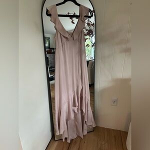 Light pink satin dress with ruffles